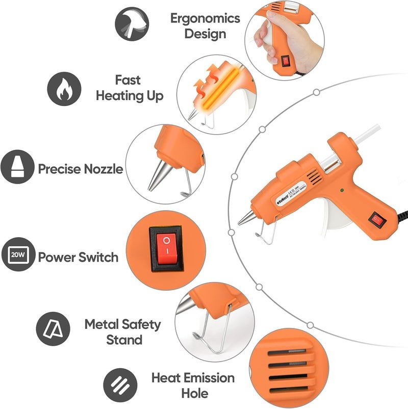 ROMECH 20W Mini Hot Glue Gun with 30 Glue Sticks Set, Fast Preheating Hot Glue Gun Kit Heavy Duty Gluegun for Craft, DIY, Repairs (Orange) - Image 2